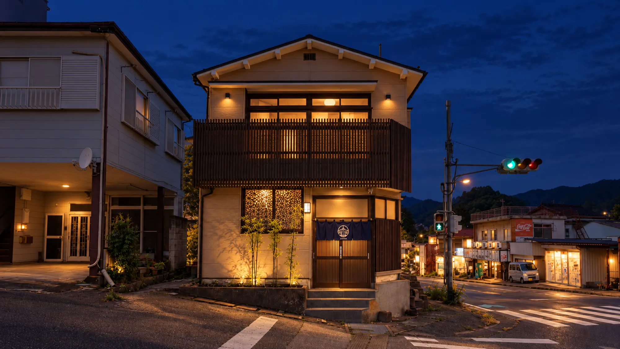一会の宿 外観（夕景）